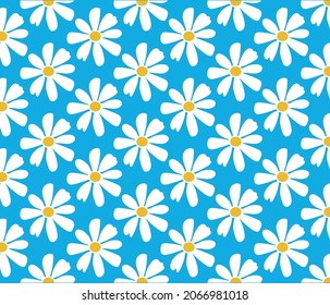 Patrón de flores de margarita, fondo de flores de repetición vectorial, uso de ilustraciones para textiles, papel pintado, telas de algodón, ropa, papel impreso, cubiertas, raspado, envoltura de regalo, proyecto, papel de embalaje.