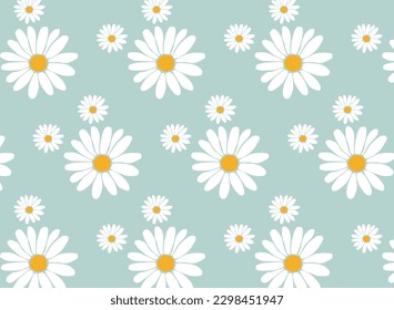 Daisy Flowers Pattern Vintage Blue Wallpaper