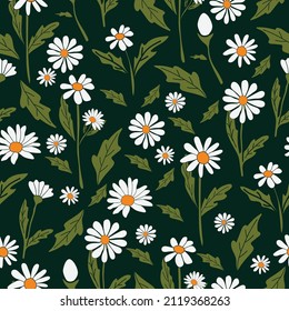 Daisy flowers seamless pattern. Chamomile floral pattern suitable for textiles, nursery, wedding dress, fabrics and wallpapers.