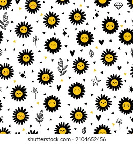 Daisy Blumen nahtloses Muster. Nahtloses Muster mit dünner Blume. Wunderschöner Kamillenprint ideal für Stoff, Wickelpapier. Vektorgrafik