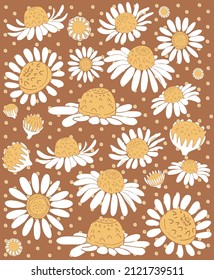 Daisy flowers seamless pattern. Cute floral seamless pattern. Beautiful chamomile print great for fabric, textile, wrapping paper. Vector illustration