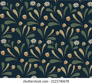 Flores de margarita sin fisuras. Patrón floral sin costuras. Hermosa huella de camomila excelente para tela, textil, papel envolvente. Ilustración del vector
