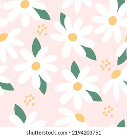 Daisy flowers seamless pattern.  Floral seamless background for textile, fabric, covers, manufacturing, wallpapers, print, gift wrap and scrapbooking.