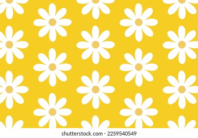 Flores de margarita patrón sin fisuras fondo de pared vintage amarillo ilustración vectorial