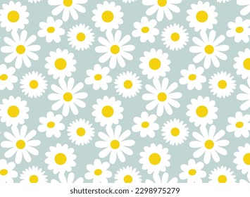 Daisy flowers seamless pattern wallpaper vintage blue color background vector illustration For Paper Print Fabric  
