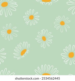 Daisy flowers Seamless patterned background vector cute hand drawn style