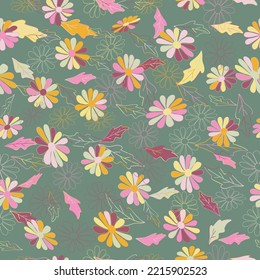 Siluetas de flores de margarita sin costura. Fondo de estilo vintage. Perfecto para la ropa de cama, el tejido, la tela, el papel pintado y la estampa de moda.