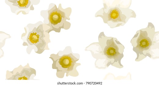 Daisy flowers texture. Seamless floral pattern for design wrapping, textile, wallpaper, paper. Soft nature background.
