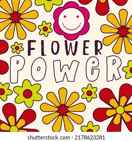 Daisy Flowers, Trippy groovy poster for print design quote. Psychedelic hippy groovy print. Template poster vector illustration. Abstract vector pattern. Btight color.