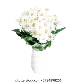 Flores de margarita en florero. Vector recortado medio tono punteado texturizado colorido realista ramo de manzanillas para collages