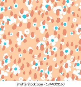 Daisy flowers vector background. Small size meadow flowers isolated. Seamless pattern. Flat simple design.