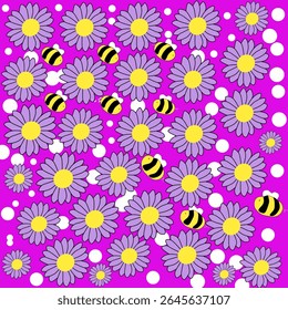 Daisy flowers vector seamless pattern, delicate and charming design, perfect for spring, garden, and floral-themed projects. Whimsical blooms.