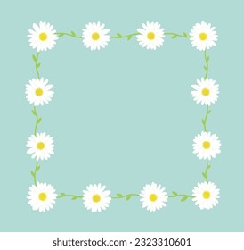 Daisy flowers and vines Frame illustration with light blue background