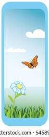daisy and flying butterfly vertical icon
