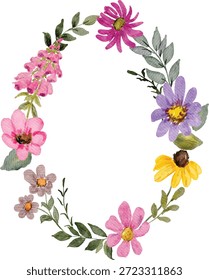 Daisy, Foxglove, aster, Cosmo, y Black Susan Flower acuarela Weath 