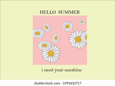 daisy frame hello summer slogan vector,design for fashion graphics, t shirt prints etc