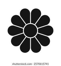 Daisy or gerbera flower silhouette with 10 petals. Flover chart divided on ten equal parts in leaf shapes isolated on white background. Layout for data presentation. Vector graphic illustration.