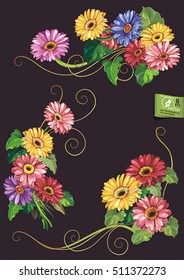 Daisy gerbera flowers on a black background