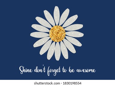 daisy golden and white glitter hand drawn design