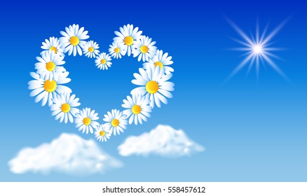 Daisy heart in the sky. Holiday banner for Valentines day.