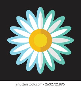 A daisy icon with a bright round center and simple white petals._traced