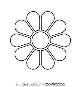 Daisy icon. Flower diagram with 10 petals. Floral pie chart divided on ten equal segments in leaf shapes isolated on white background. Template for data presentation. Vector graphic illustration.