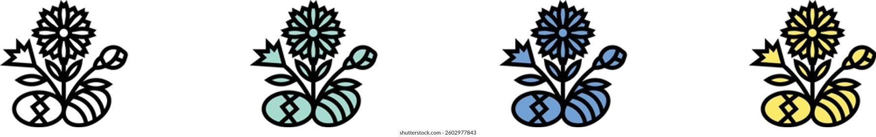 daisy icon. Outline, Green, Blue and Yellow Style Design Isolated On White Background