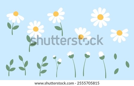 Daisy icon set on blue background vector.