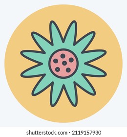 Daisy Icon in trendy color mate style isolated on soft blue background