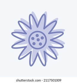 Daisy Icon in trendy two tone style isolated on soft blue background