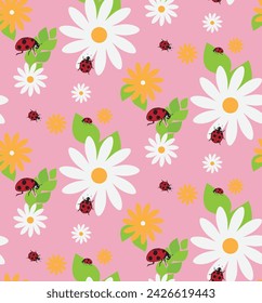 Daisy Ladybug Leaf Vector Geometric Abstract Pattern Simple Geometric Pattern Composition Best Use in Web Design Business Card Invitation Poster Textile Print Home Textile Shirt Dress Skirt Throw Pill