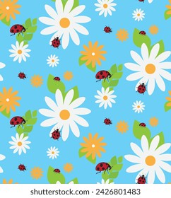 Daisy Ladybug Leaf Vector Geometric Abstract Pattern Simple Geometric Pattern Composition Best Use in Web Design Business Card Invitation Poster Textile Print Home Textile Shirt Dress Skirt Throw Pill