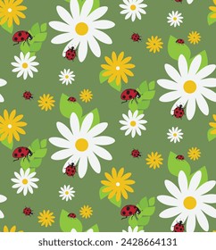 Daisy Ladybug Leaf Vector Geometric Abstract Pattern Simple Geometric Pattern Composition Best Use in Web Design Business Card Invitation Poster Textile Print Home Textile Shirt Dress Skirt Throw Pill
