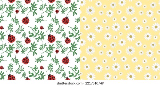 Daisy Ladybug Seamless pattern Cute background vector for fabric print cloth dress carpet curtains Wrapping 