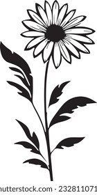 Hojas de margarita en blanco y negro, conjunto de plantillas vectoriales para cortar e imprimir