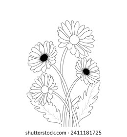 Daisy Line Art, Daisy Flower Outline Coloring Page vector illustration svg