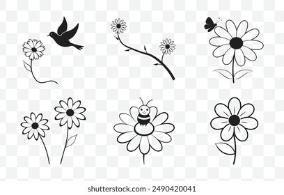 Daisy Line Art Vector Set High Quality Floral Illustrations for Botanical Designs and Creative Projects