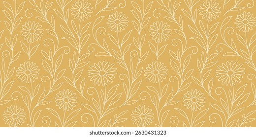 Daisy line drawing. seamless pattern for decorating all fashion designs, fabrics, wallpapers and prints. on a light pink background