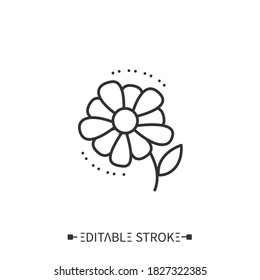 Icono de línea de margarita.Dibujo de esquema. El cachet decorativo paisley floral. Estilo rústico, étnico, indio. Patrón oriental. Esbozo minimalista de tatuajes de henna. Ilustración vectorial aislada. Trazo editable