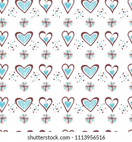 Daisy Love Hearts Peppermint, Seamless Pattern Background,Delightful Hand Drawn Heart Illustration for Wedding Invitations, Scrapbooking, Celebrations & Party Stationery,Vector Surface Pattern Design