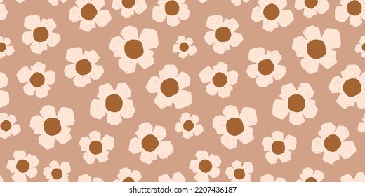 Daisy orgánico corte tout patrón floral abstracto. El papel de flores beige corta las formas. Pastel de flores geométricas abstractas sin costura, pradera de fondo repetido. Diseño de color beige. Ilustración vectorial.