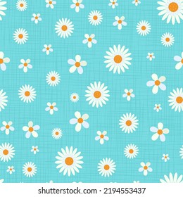 Daisy pattern on aqua blue background. Hand drawn floral daisies seamless vector pattern, Chamomile floral print for fashion fabric, stationery and wallpaper.