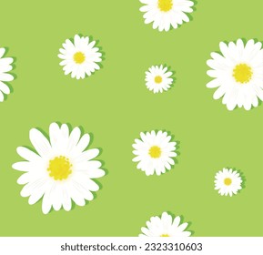 Daisy pattern on a light green background