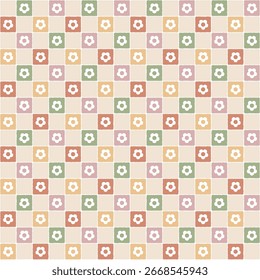 Gänseblümchen, Plaid-Muster, Vintage-Hintergrund, quadratischer Hintergrund, florale Tapete, nahtloses Muster, Wiederholungsmuster, Gänseblümchen, Vektorgrafik-Hintergrund	