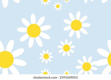 Daisy Pattern Printable. Vintage Seamless Pattern Background Granny Style. Patchwork Flowers.
