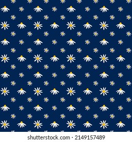 Daisy Pattern Seamless. Blue Floral Pattern background. Textile pattern or wallpaper design. Vector. 