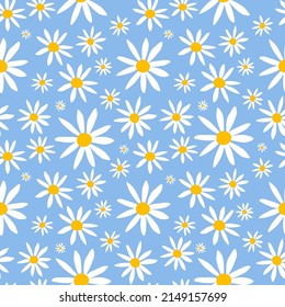Daisy Pattern Seamless. Blue Floral Pattern background. Textile pattern or wallpaper design. Vector. 