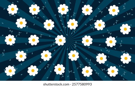 Daisy Pattern Seamless Flower Vector File background. Sun rays Backdrop.
