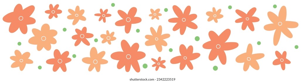 Patrones de margarita, estampados de flores abstractas, groovy y retro, diseño simple y sin costura infantil. Ilustraciones vectoriales planas aisladas en fondo blanco.