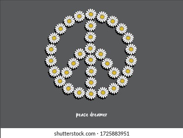 daisy peace symbol with flowers and lettering  margarita lettering design daisy flower hand drawn decorative fashion style trend spring summer print pattern positive quote  illustration  daisy spring 